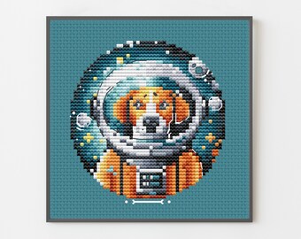 Dog Astronaut Cross Stitch Pattern – Space Embroidery DIY (PDF Pattern)