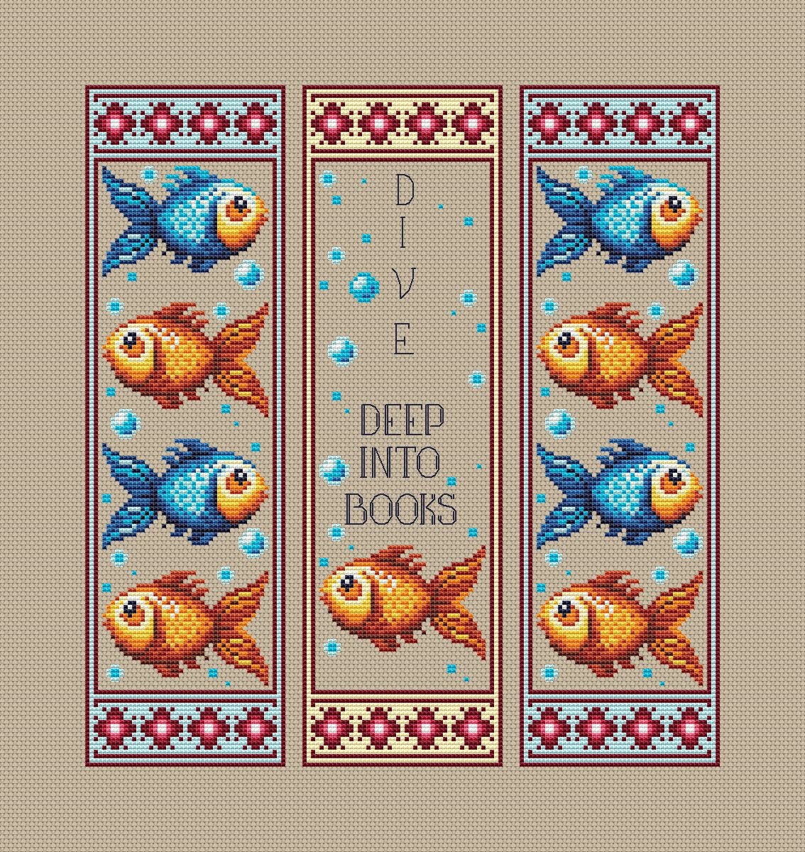 Fish Bookmark Pattern Funny Fish Cross Stitch Bookmark Set Dive Deep Into Books Two Patterns ...
