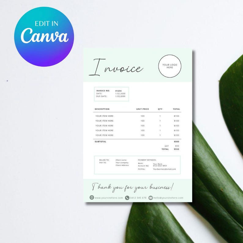 Invoice In Cursive Easy to Edit Invoice Template for Canva INSTANT DOWNLOAD - Etsy Australia