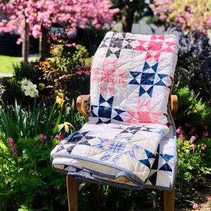 Patchwork Quilt Hand Quilted Newly Finished Hand Pieced Vintage Squares Summer White Pastels