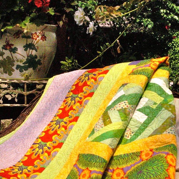 Reservado para K sólo edredón de la reina colores soleados brillantes "jardín de verano del mediodía" ropa de cama patchwork