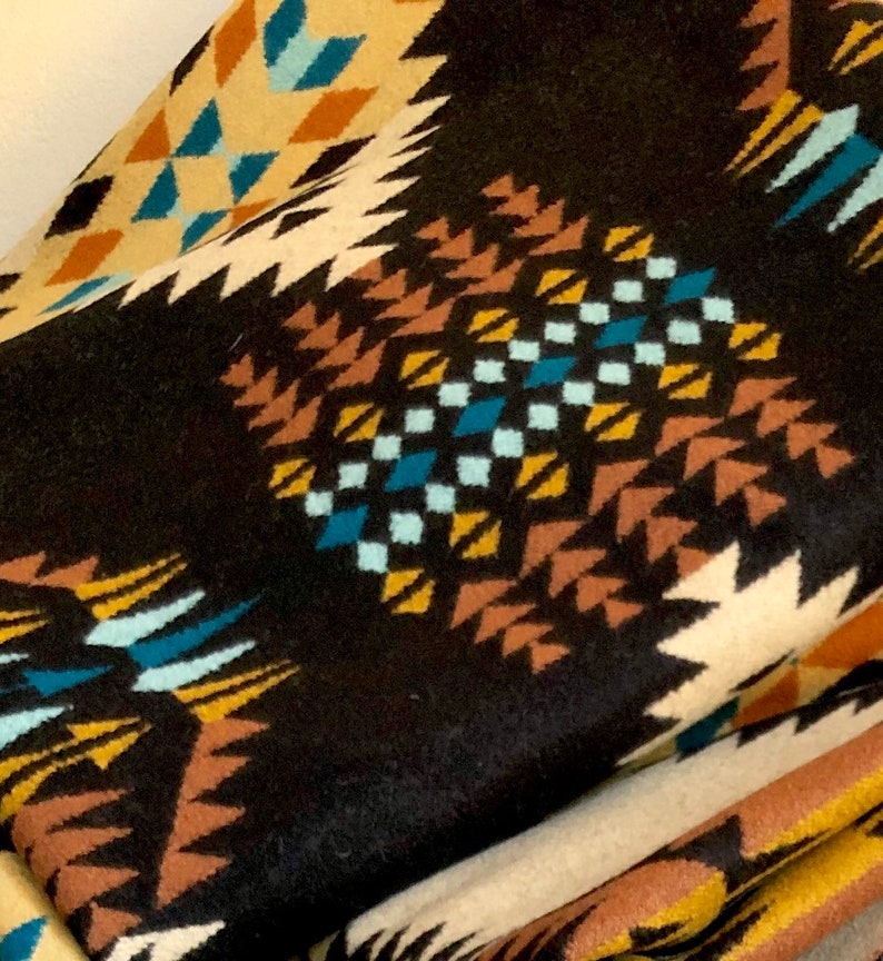 Wool Blanket in Gold Black Turquoise Rancho Arroyo Native Etsy