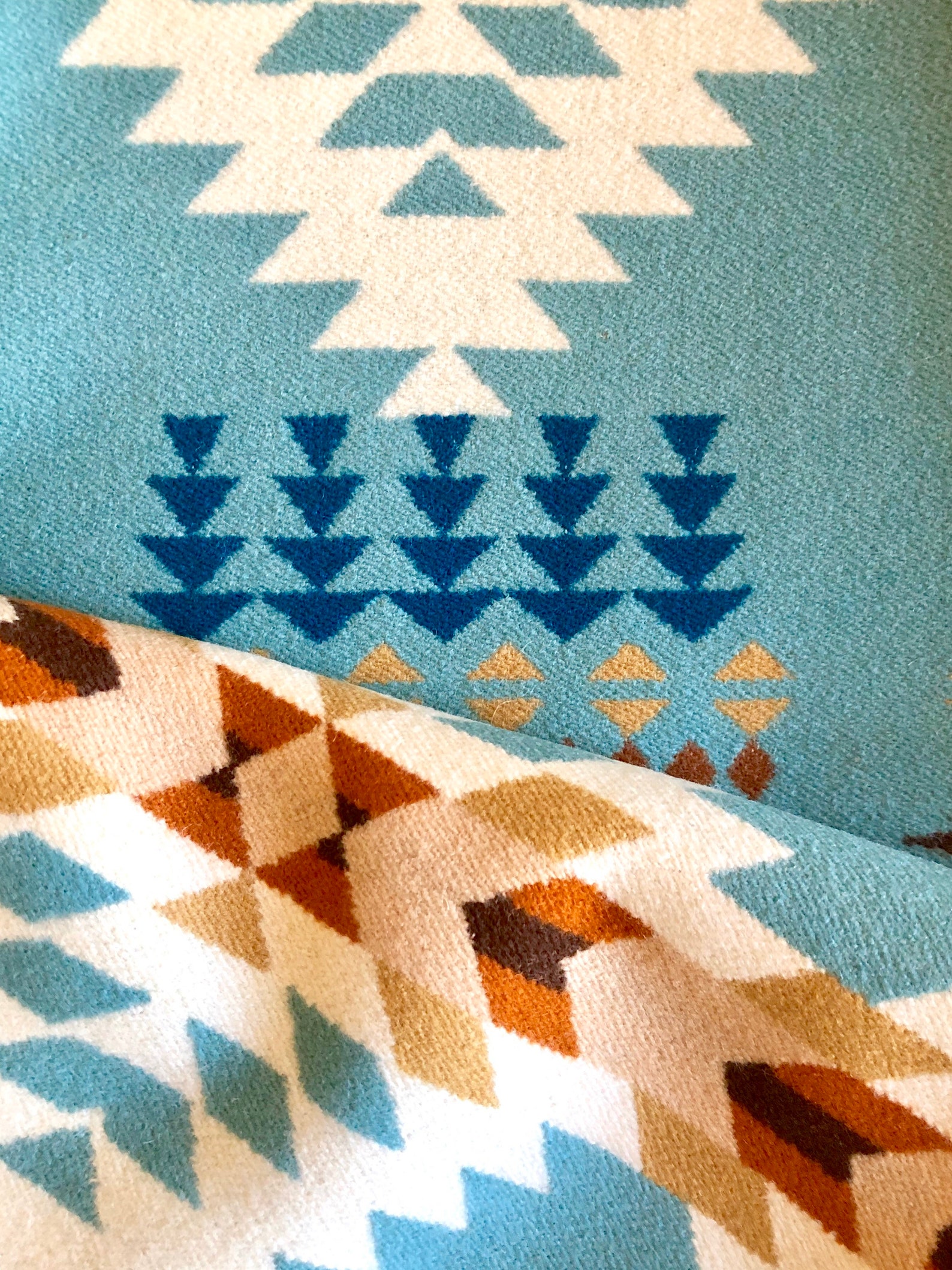 Wool Blanket Native American Design in Aqua Blue White & Brown Etsy
