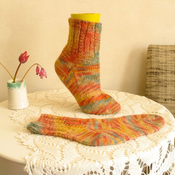 Handknit Alpaca Socks Soft Sumptuous Warm Colors Teal Red Gold Burnt Orange