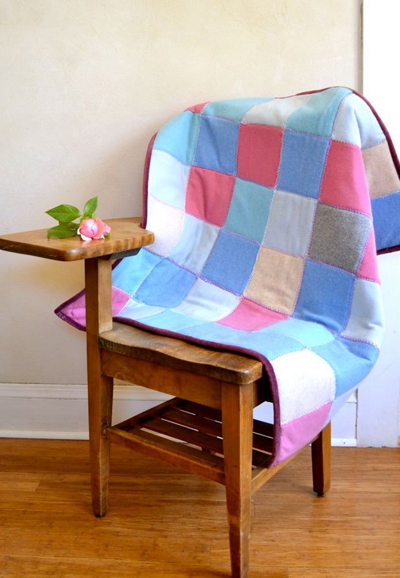 Cashmere Lap Blanket Patchwork Quilt Pink Baby Blue Yellow Cotton Flannel