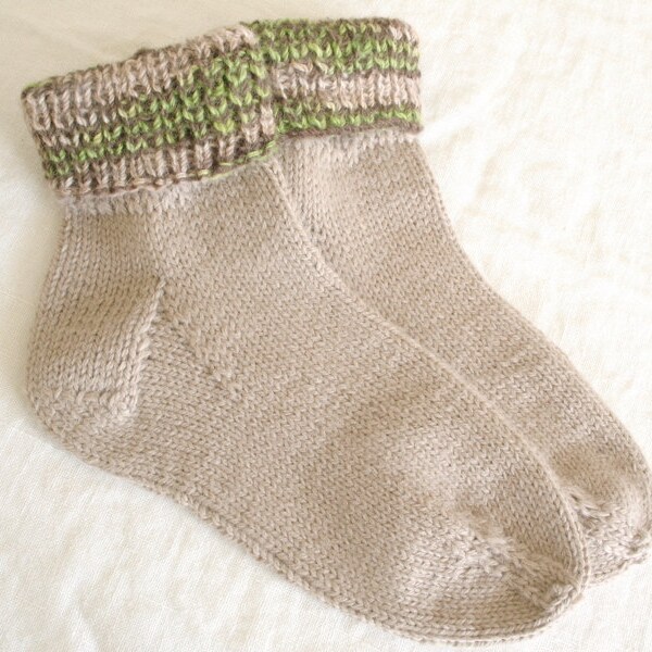 Handknit Socks Oatmeal Alpaca Wool Silk Blend Handpainted Alpaca Cuff