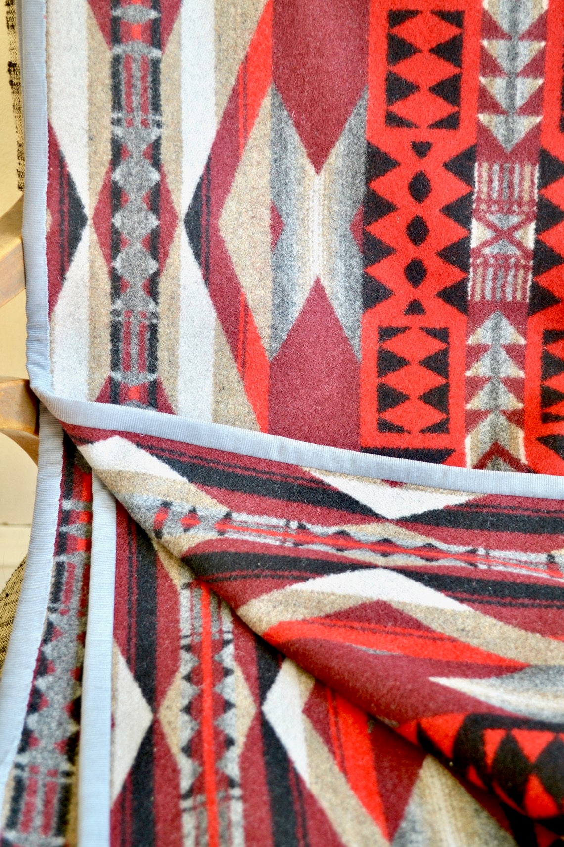 Wool Blanket Native American Inspired Design Black Burgundy Etsy