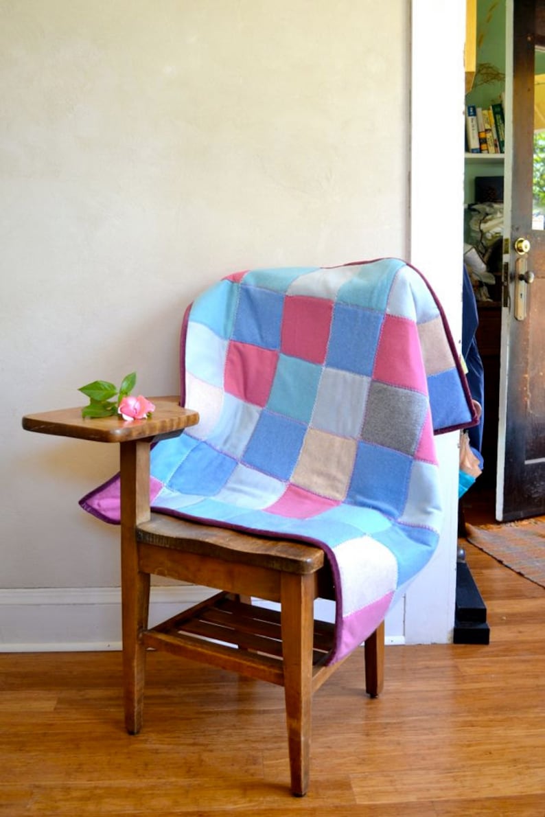 Cashmere Lap Blanket Patchwork Quilt Pink Baby Blue Yellow Cotton Flannel