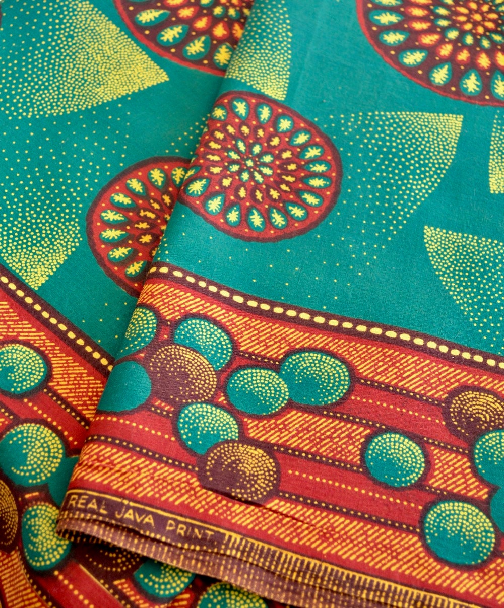 Java Print Cotton Fabric Green Rust Yellow Circles Real Java | Etsy