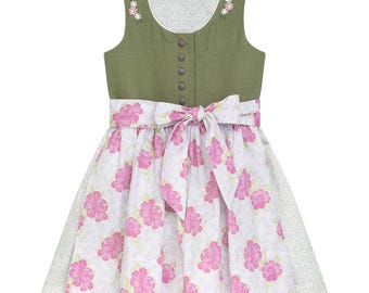 Children&#39;s Dirndl Green - Sustainable and Grows with Your Child - Organic Linen/Cotton 100% Natural - Sizes 86/92, 98/104, 110/116, 122/128, 134/140, 146/152