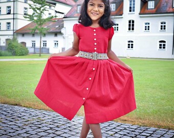 Children&#39;s dirndl in red - Sustainable and grows with your child - 100% natural cotton/linen - Sizes 86/92, 98/104, 110/116, 122/128, 134/140, 146/152