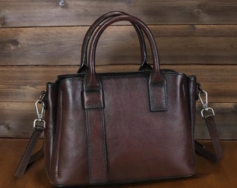 Genuine Leather Handbag Retro Cowhide Purse Vintage Satchel Handmade Crossbody Shoulder Bag