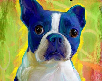 Small Custom Boston Terrier Pet Portrait on Canvas from your photos / All Pets and Breeds