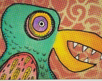 Wacky Bird Art - Whimsical Bird Monster on Canvas - Cute for Office, Nursery, kid room