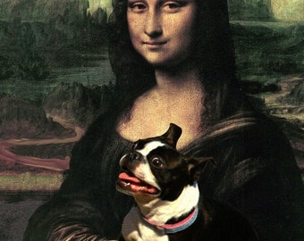 Boston Terrier Art Print with Mona Lisa - Masterpiece Dog Portrait