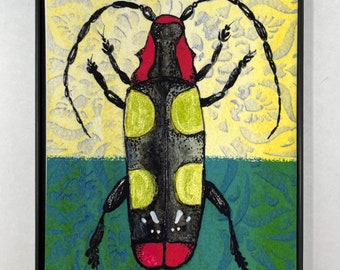 Beetle Bug Watercolor / Embellished Giclee Print