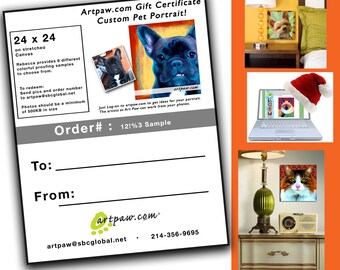 24 x 24 Custom Pet Portrait Gift Certificate PDF Instant Download On Sale 50% off