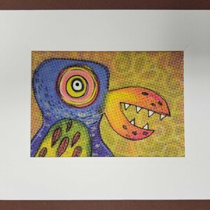 Wacky Bird Art Whimsical Bird Monster on Canvas Cute for Office, Nursery, kid room Violet Bird