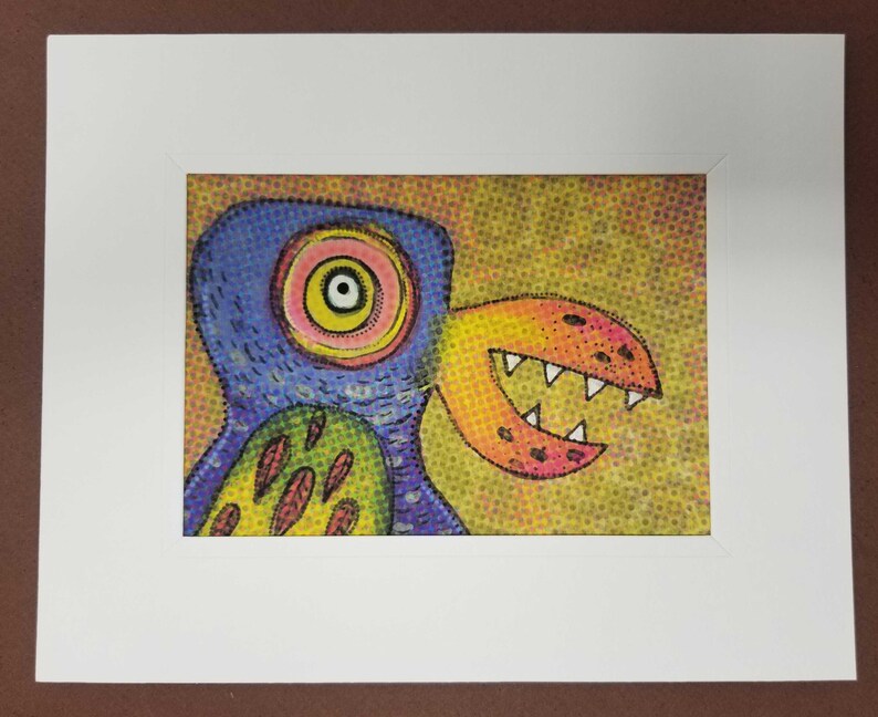 Wacky Bird Art Whimsical Bird Monster on Canvas Cute for Office, Nursery, kid room Violet Bird