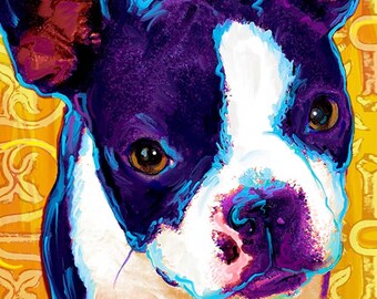 Boston Terrier Print 8 x 10 on Canvas / Modern Dog Art / Wall Art