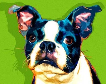 Boston Terrier Print on Canvas / Free Shipping /Lime Green / Nursery or Office Decor/ Gift for dog lover / artpaw / Pop Art Boston Terrier