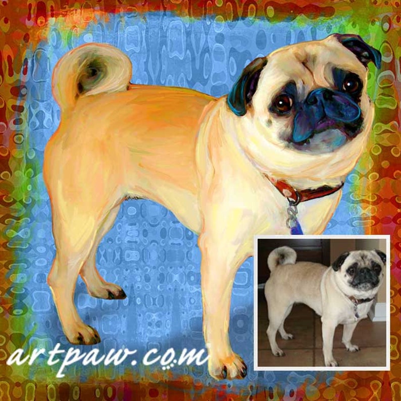 Custom Pug Pet Portrait on Canvas From Your Photos - Etsy