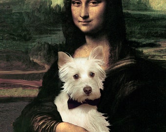 Westie and Mona Lisa print - Gift for Dog Lover - Fun Dog Art - West Highland Terrier