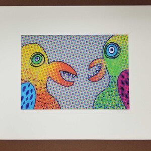 Wacky Bird Art Whimsical Bird Monster on Canvas Cute for Office, Nursery, kid room Bird Buddies