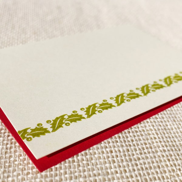 Holly Border - Letterpressed Small Flat Gift Card