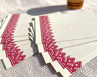 Ukrainian Embroidery Ribbon, Thick - Letterpressed Small Flat Cards - Set of 10