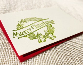 Christmas Wreath - Letterpressed Small Flat Gift Card