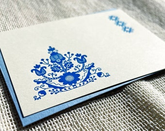 Ukrainian Blue Floral Motif - Letterpressed Small Flat Gift Card