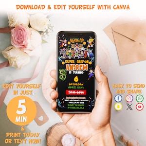 Bewerkbare sjabloon Dragon Ball-verjaardagsuitnodiging | Sjabloon voor digitaal kinderfeestje, jongens uitnodigen, afdrukbaar, bewerkbaar in canva | Direct downloaden