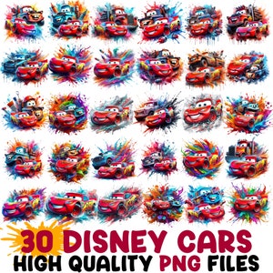 Lightning McQueen Cars Splash PNG Clipart Bundle, Watercolor Digital Design Sublimation, High Resolution 300 dpi PNG, Transparent Background