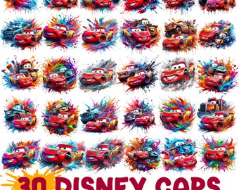 Paquete de imágenes prediseñadas PNG de Lightning McQueen Cars Splash, diseño digital de acuarela para sublimación, PNG de alta resolución de 300 ppp, fondo transparente.