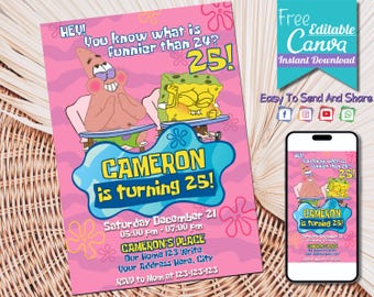Editable Spongebob Birthday Invitation | Template Printable Party Invitations | Sponge bob invite | Digital Kids Invite | Instant Download