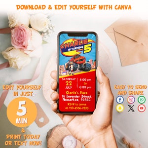 Blaze and the Monster Machines Birthday Invitation | Blaze birthday Invitation | Blaze Invite Evites | Editable Printable | Instant Download