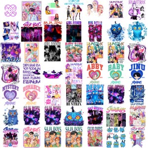 Kpop Demon Hunter digital bundle preview showing high resolution PNG graphics for shirts, stickers, and crafts