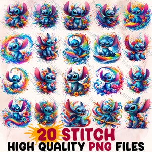 20 New Stitch Splash and Watercolor Clipart Sublimation PNG files |  High Resolution | Transparent background | Instant Digital PNG Download