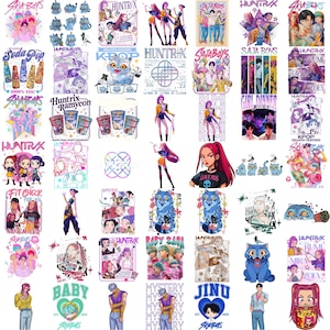 Huntrix and Saja Boys inspired Kpop PNG clipart bundle perfect for Cricut, sublimation printing, and fan merch