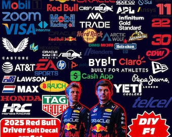 2025 F1 Racing Suit Logo Aufkleber Set für RedBull DIY Kostüm |  SVG - PNG Vektordateien für Racer Suit Projekte |  Sofortiger digitaler Download