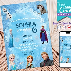 Princess Elsa Birthday Invitation | Frozen Birthday Invitation, Editable Printable Frozen Party invite, Winter Snow invite, Instant Download