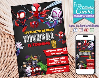 Editable Spidey And His Amazing Friends Birthday Invitation | Template Printable Party Invitations | Digital Kids Invite | Instant Download