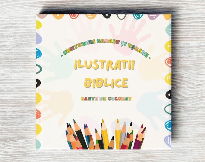 Carte de colorat în format fizic pentru copii mici, cu ilustrații biblice mari și simple – 30 de pagini