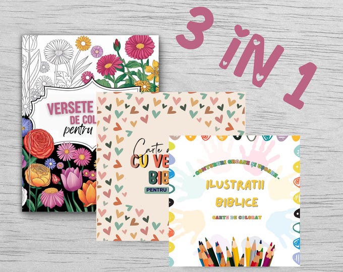 Set 3 în 1 – toate cele 3 cărți de colorat în format fizic, pentru mamă și copil – 100 de pagini în total