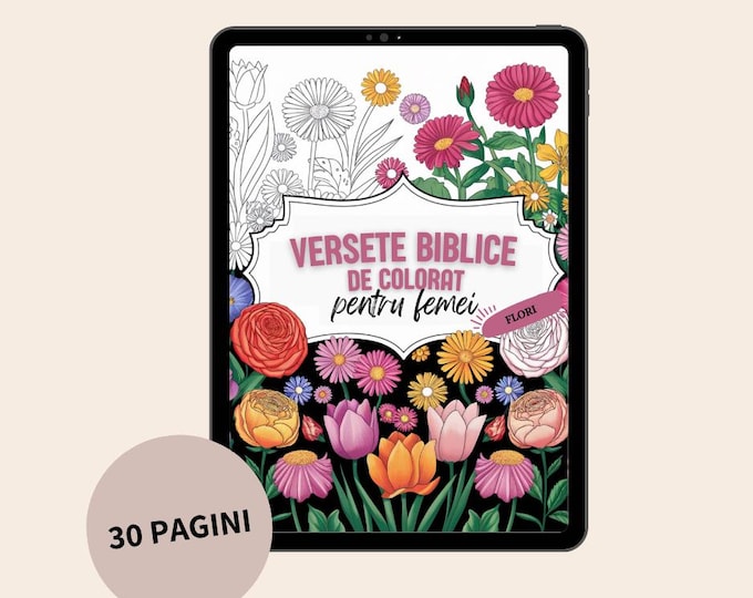 Carte de colorat în format PDF pentru femei, cu versete biblice și flori – 30 de pagini (printabilă)