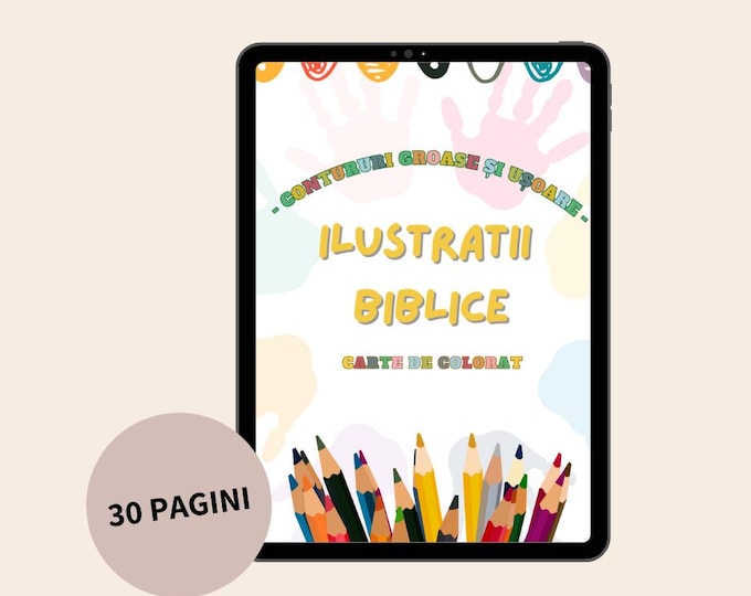 Carte de colorat în format PDF pentru copii mici, cu ilustrații biblice mari și simple – 30 de pagini (printabilă)
