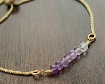 Ombre Amethyst Adjustable Bracelet • February Birthstone Charm Bracelet • Personalized option