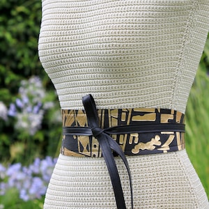 Reversible Lambskin Leather Obi Belt: Black & Gold Wrap Belt