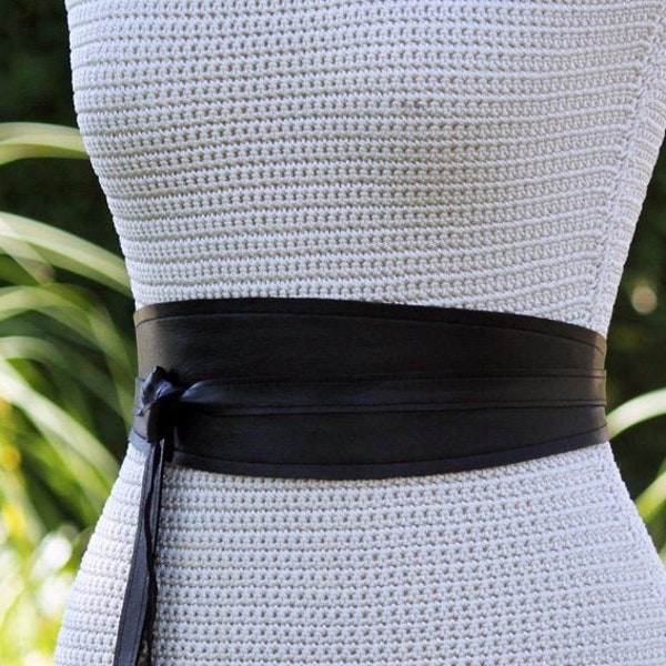 REVERSIBLE Leather + Fabric print Obi Wrap Sash Belt • lambskin • custom made • bespoke XS S M L XL Plus & Petite size • 3 inches wide
